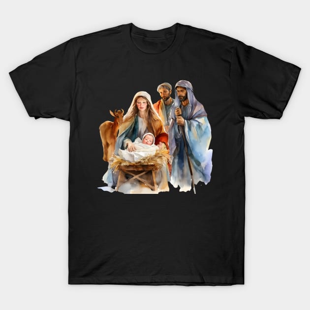 Watercolor Nativity Scene T-Shirt by nomanians